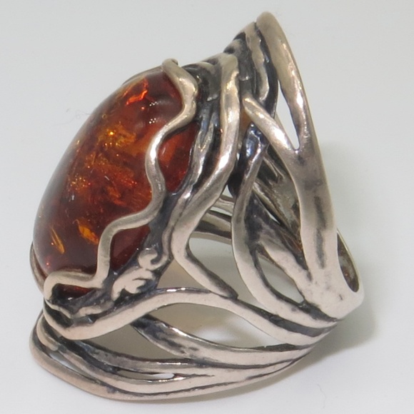 Jewelry - Large Sterling Amber Statement Ring